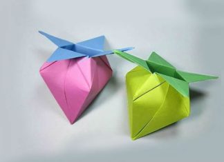 Овощи и фрукты оригами Оригами клубника-коробочка